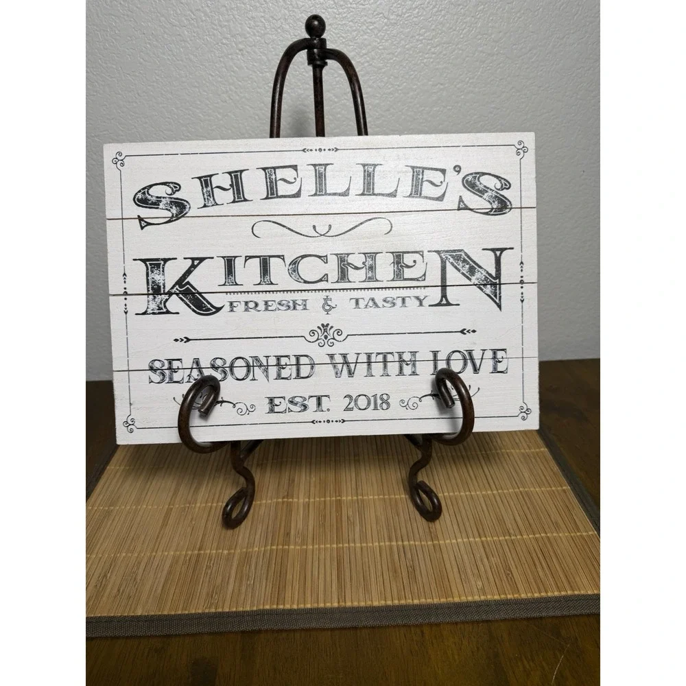 SHELLE'S Kitchen EST.2018 Personalized Sign Seasoned With Love Custom Wood Sign